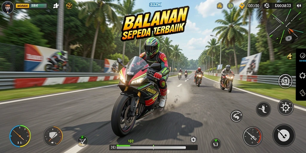 Screenshot utama 33ZK menampilkan aksi balapan yang mendebarkan.