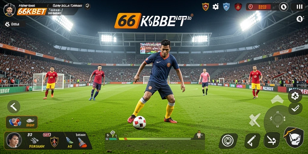 Tangkapan layar gameplay 66KBET menampilkan aksi seru pertandingan sepak bola.