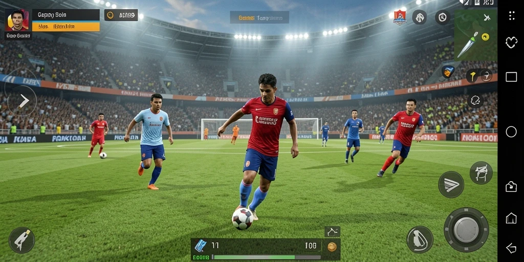 Screenshot dari gameplay ADI99 menampilkan dinamika pertandingan sepak bola yang menarik.