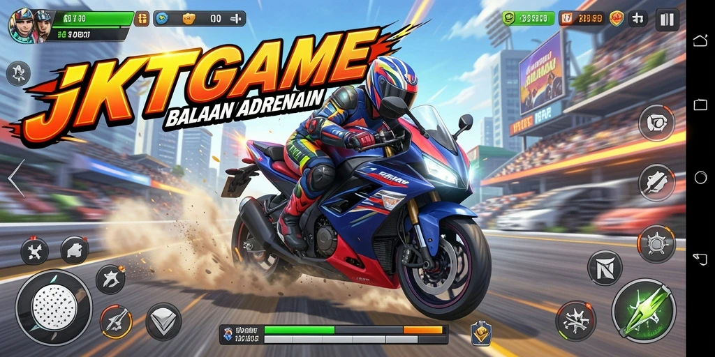 Tampilan gameplay seru balapan motor di JKTGAME.