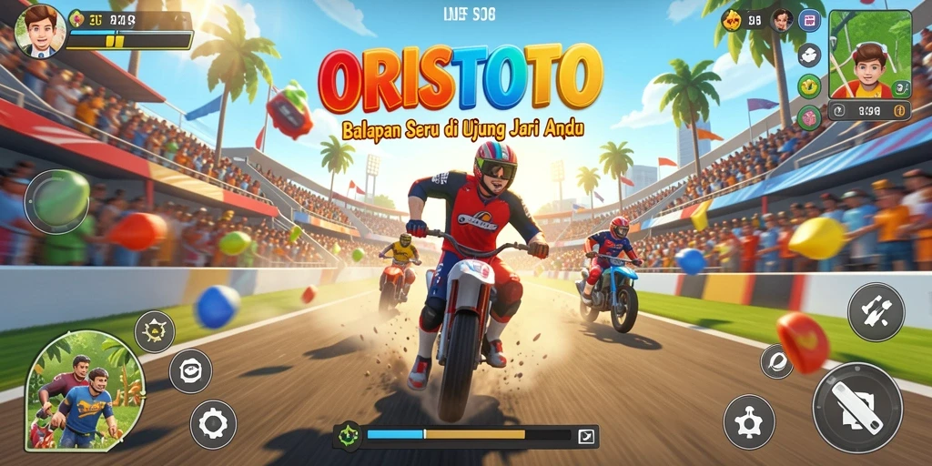 Screenshot gameplay ORISTOTO menampilkan balapan mendebarkan.